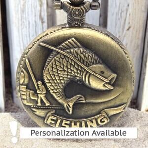 Fishing Pocket Watch – Vintage Look Perfect Angler's Gift, Bronze Detailing